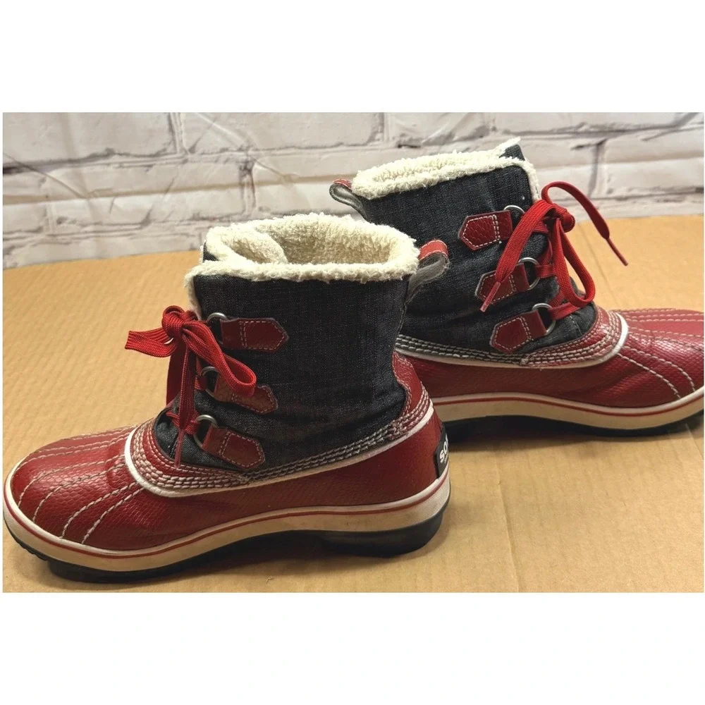 Sorel Winter Snow Boots Kids 5 Red Waterproof Duck Boots Outdoor NL1530-986